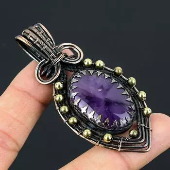 Уникальный аметист драгоценный камень чистая медная проволока обернутая ювелирные изделия ручной работы кулон 2.95 Inches фиолетовый