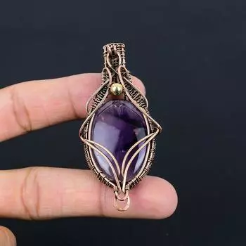 Уникальный аметист, драгоценный камень, подвеска ручной работы из чистой медной проволоки, обернутая ювелирными изделиями 2.83 Inches фиолетовый