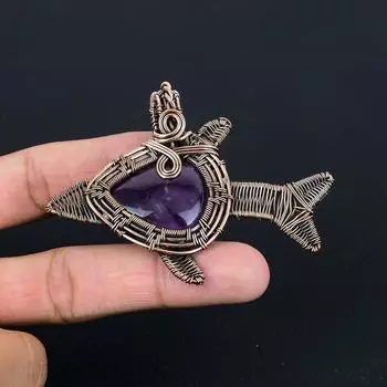 Уникальный аметист, драгоценный камень, подвеска ручной работы из чистой медной проволоки, обернутая ювелирными изделиями 2.44 Inches фиолетовый