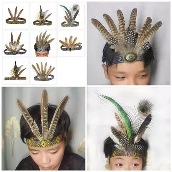Уникальный аксессуар для волос с перьями, этнический костюм, повязка на голову для музыкальных фестивалей, свадебных торжеств A