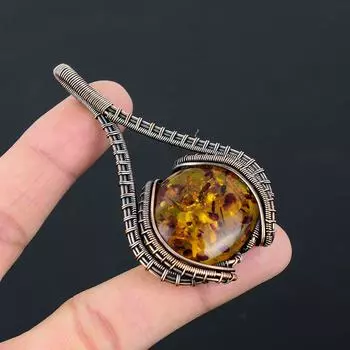 Уникальный Балтийский Янтарный Драгоценный Камень Чистая Медная Проволока, Обернутый Ювелирный Подвеска Ручной Работы 2.76 Inches оранжевый