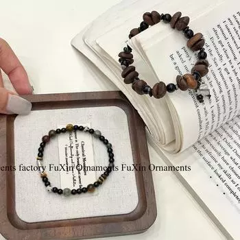 Уникальный браслет из кофейных зерен: Универсальный ретро-дизайн для мужчин, женщин, пар и друзей в новом китайском стиле Tiger Eye Spotted Stone чёрный