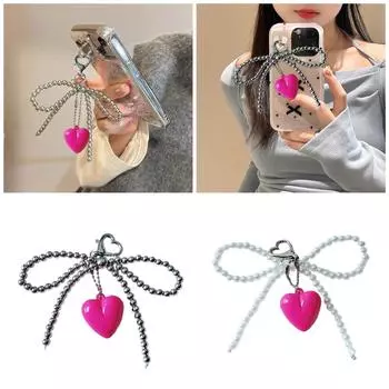 Уникальный брелок-бантик с подвеской в виде сердца, нежное украшение в виде сердца, стильный брелок-бантик, подвеска для сумки, украшение белый