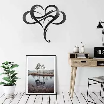 Уникальный декор стены в виде сердца бесконечности - любовная табличка с геометрическим узором - стильный и современный декор стены для дома, спальни чёрный