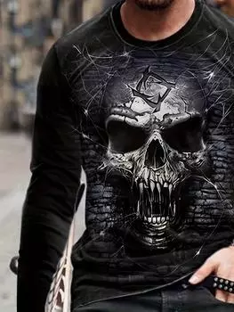Уникальный дизайн черепа 3D принт длинный рукав футболка новинка прочная футболка для осени мужская повседневная одежда идея подарка повседневные предметы первой необходимости S