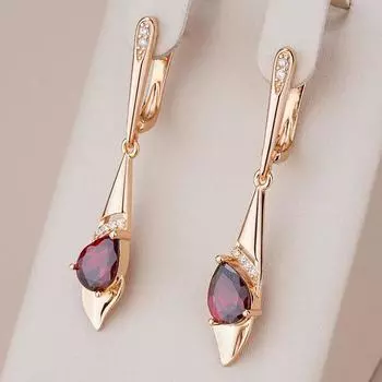 Уникальный дизайн, длинные серьги золотого цвета с блестящим красным цирконием для женщин, винтажные свадебные украшения красный/золотой