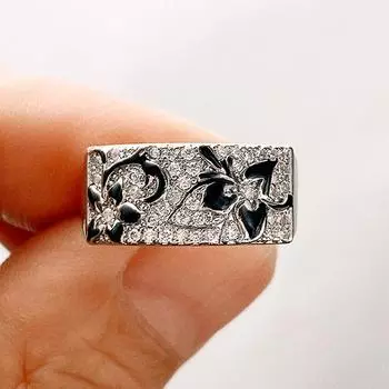 Уникальный дизайн, кольцо на палец с черным цветочным узором для женщин, роскошное блестящее кольцо с цирконием для свадебной церемонии, вечеринки, модные украшения 6