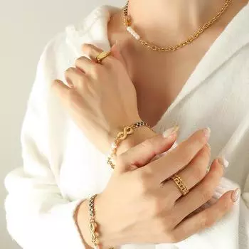 Уникальный дизайн, модная черно-белая цепочка из циркония, пресноводный жемчуг, буква 8, ожерелье, браслет, комплект ювелирных изделий