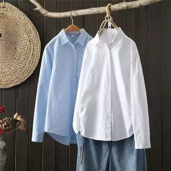 Уникальный дизайн однотонной рубашки для женщин на весну и осень: Профессиональный, универсальный, способствующий похудению и удобный S белый