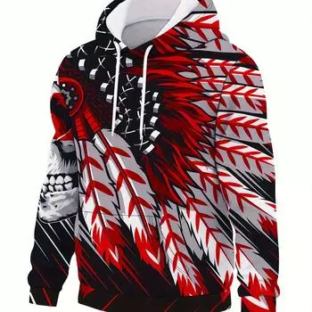 Уникальный дизайн перьев индейского племени 3D-принт с длинным рукавом, удобным капюшоном и карманом, осень-зима, незаменимая мужская одежда S