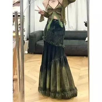 Уникальный дизайн с высокой талией джинсовая юбка-русалка сексуальные юбки в стиле пэчворк для женщин M