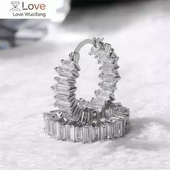 Уникальный дизайн женских свадебных сережек-колец, внутренний/внешний полукруг, инкрустированный прямоугольными фианитами, модные ювелирные изделия