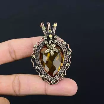 Уникальный драгоценный камень цитрин, подвеска ручной работы из чистой медной проволоки, обернутая ювелирными изделиями 2.56 Inches жёлтый