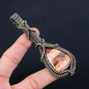 Уникальный драгоценный камень из красной речной яшмы из чистой медной проволоки, завернутый в подвеску ручной работы, ювелирные изделия 4.21 Inches красный