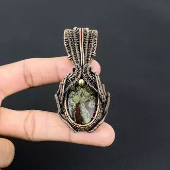 Уникальный драгоценный камень из яшмы с кровью дракона, кулон ручной работы из чистой медной проволоки, ювелирные изделия 2.83 Inches зелёный