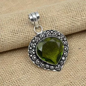 Уникальный драгоценный камень перидот стерлингового серебра 925 пробы ручной работы великолепный кулон ювелирные изделия 1.77Inches зелёный