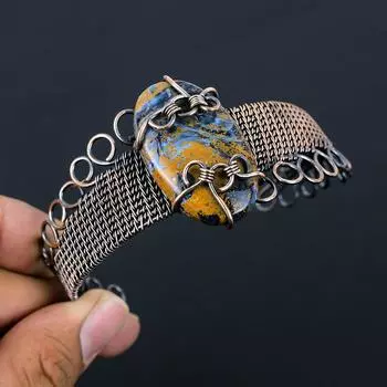 Уникальный драгоценный камень питерсит, ювелирные изделия ручной работы из чистой медной проволоки, манжеты/браслет Adjustable оранжевый