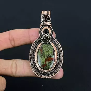 Уникальный драгоценный камень яшмы с кровью дракона, ювелирные изделия ручной работы, подвеска из чистой медной проволоки 3.35 Inches зелёный