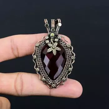 Уникальный гранатовый драгоценный камень, ручная работа, подвеска из чистой медной проволоки, обернутая в ювелирное изделие 2.56 Inches красный