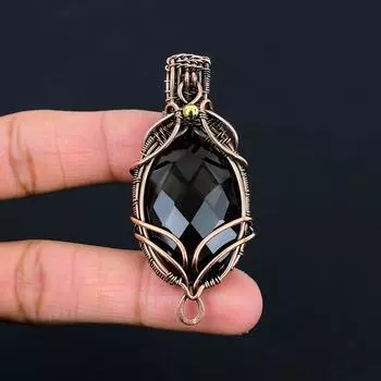 Уникальный граненый дымчатый топаз, драгоценный камень, подвеска ручной работы из чистой медной проволоки, обернутая ювелирными изделиями 2.68 inches