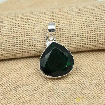 Уникальный хром-диопсидовый драгоценный камень стерлингового серебра 925 пробы ювелирный кулон ручной работы 1.377 Inches зелёный
