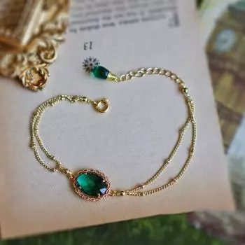 Уникальный и элегантный браслет из французского кружева в винтажном стиле с двойными слоями изумрудно-зеленых драгоценных камней в форме капли воды для женщин