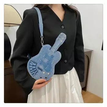 Уникальный и модный дизайн, сумка через плечо, джинсовая сумка в форме гитары, женская сумка через плечо в стиле ретро.