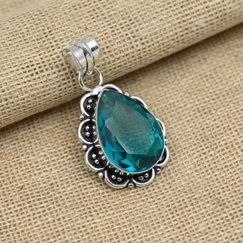 Уникальный Индиколит Турмалин Драгоценный камень 925 Твердый стерлинговый серебристый кулон Ювелирные изделия ручной работы дизайнера 1.77 inches синий
