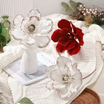 Уникальный искусственный рождественский цветок Модные рождественские декоративные цветы Свадьба белый