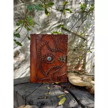 Уникальный кожаный журнал Eye: Заклинательный гримуар на Хэллоуин, дни рождения, годовщины. Идеально подходит для ведьм и викканских язычников 8 x 6 in коричневый