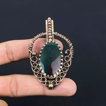 Уникальный кровавый камень, кулон ручной работы из чистой медной проволоки, обернутый ювелирными изделиями 2.99 Inches зелёный