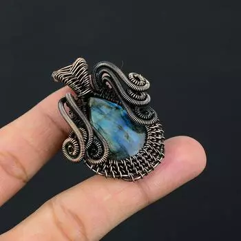 Уникальный кулон ручной работы из чистой медной проволоки с драгоценными камнями из лабрадорита 1.97 Inches синий