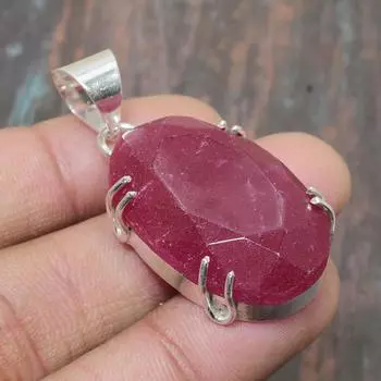 Уникальный лабораторный кулон с красным рубиновым драгоценным камнем ручной работы из стерлингового серебра 925 пробы 1.77 Inches красный