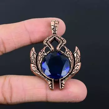 Уникальный лондонский голубой топаз, драгоценный камень, ювелирные изделия ручной работы, подвеска из чистой медной проволоки 2.17 Inches синий