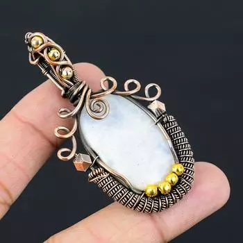 Уникальный лунный камень, драгоценный камень, чистая медная проволока, обернутая подвеской ручной работы, ювелирные изделия 2.56 Inches белый