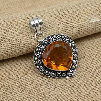 Уникальный медовый топаз, драгоценный камень ручной работы, подвеска из стерлингового серебра 925 пробы, антикварный подарок, ювелирные изделия 1.77 Inches оранжевый