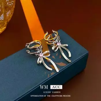 Уникальный металлический зажим для ушей в форме банта с цирконием и индивидуальный зажим для ушей в форме ушной раковины Серьги Instagram премиум-класса 1#