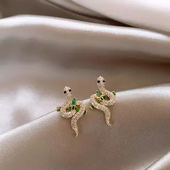 Уникальный национальный стиль, полный бриллиантов, золотые серьги в форме змеи из бамбуковых листьев, уникальные серьги-гвоздики для женщин, изысканные серьги