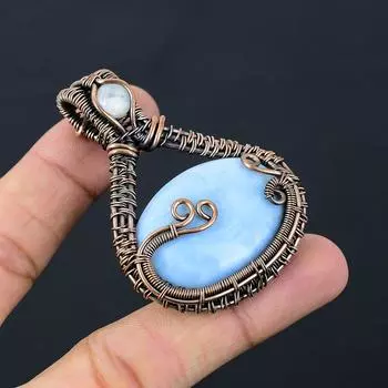 Уникальный опал Owyhee, драгоценный камень, чистая медная проволока, обернутая подвеской ручной работы, ювелирные изделия 2.48 Inches синий