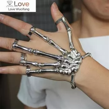 Уникальный панк-скелет, костяшка руки, универсальный браслет на пять пальцев, регулируемый браслет с одной цепочкой, браслет на Хэллоуин унисекс adjustable