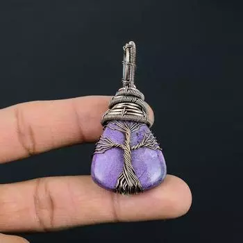 Уникальный пурпуритовый драгоценный камень ручной работы из чистой медной проволоки, женский ювелирный кулон 2.56 Inches фиолетовый