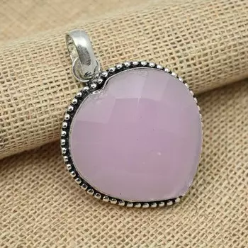 Уникальный розовый драгоценный камень халцедона стерлингового серебра 925 пробы кулон ювелирных изделий ручной работы для свадебного подарка 1.88 Inches розовый
