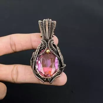 Уникальный розовый кунцит, драгоценный камень, подвеска ручной работы из чистой медной проволоки, обернутая ювелирными изделиями 2.83 Inches розовый
