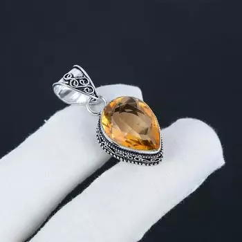 Уникальный серебряный кулон с драгоценным камнем морганит из стерлингового серебра 925 пробы — дизайн груши ручной работы, повседневное украшение в подарок на годовщину 1.77 жёлтый