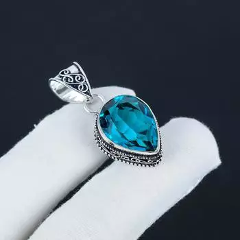 Уникальный серебряный кулон с драгоценным камнем индиголитом из стерлингового серебра 925 пробы - дизайн груши ручной работы, повседневная одежда, подарок на вечеринку 1.77 синий