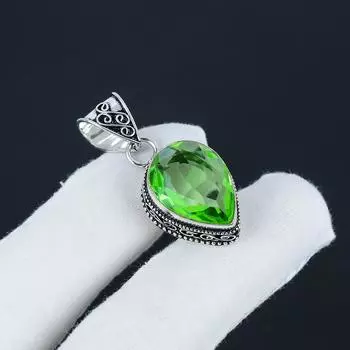 Уникальный серебряный кулон с зеленым аметистом из стерлингового серебра 925 пробы - дизайн груши ручной работы, повседневное украшение для помолвки в подарок 1.77 зелёный