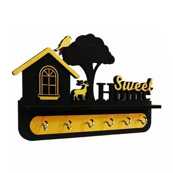 Уникальный стильный деревянный держатель ключей для декора стены со стильным 6 крючками из нержавеющей стали, красивый органайзер для ключей для украшения дома. золотистый/чёрный