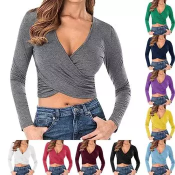 Уникальный стиль, женская футболка с v-образным вырезом и коротким рукавом, однотонная футболка с перьями, свободная талия L чёрный