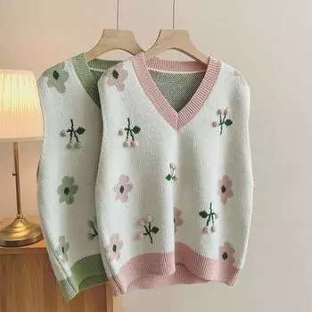 Уникальный трехмерный цветок тонкий без рукавов осенне-зимний вязаный жилет для женщин One Size розовый