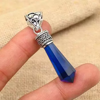 Уникальный ювелирный кулон ручной работы из стерлингового серебра 925 пробы с синим сапфиром и драгоценным камнем